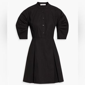FRAME Denim Pleated Cotton-Poplin Mini Dress in Black‎ Size XXS